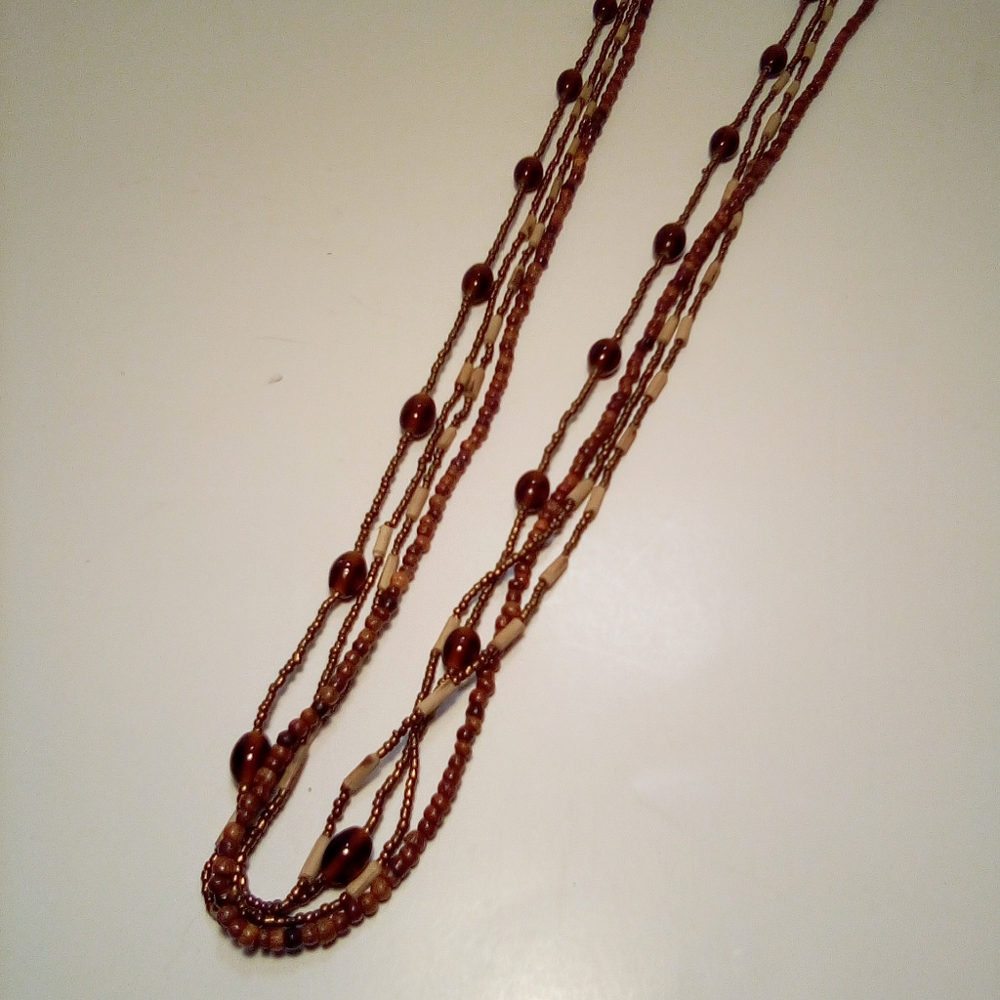 Fashion Necklace Brown Beads Boho Hippie Office Multi Strand Lobster Claw Clasp - Picture 4 of 8